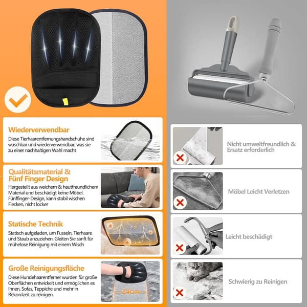 2-pack djurhårshandskar, förtjockande statiska magnethandskar för hundar och katter