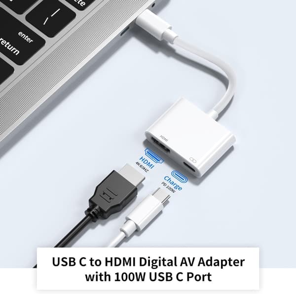 Type-C to HDMI Converter / Adapter, HDMI dongle, 4K, Plug & play, Compatible with iPhone, Android, MacBook, Stable connection, White