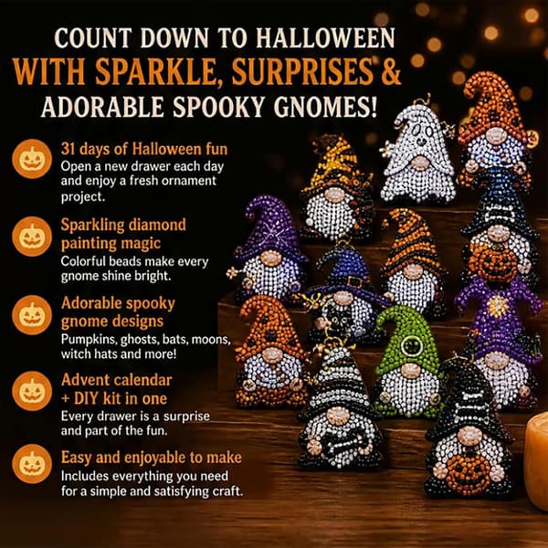 31 dagars diamantmålningsadventskalender - Halloween Gnome DIY Kit Style 1