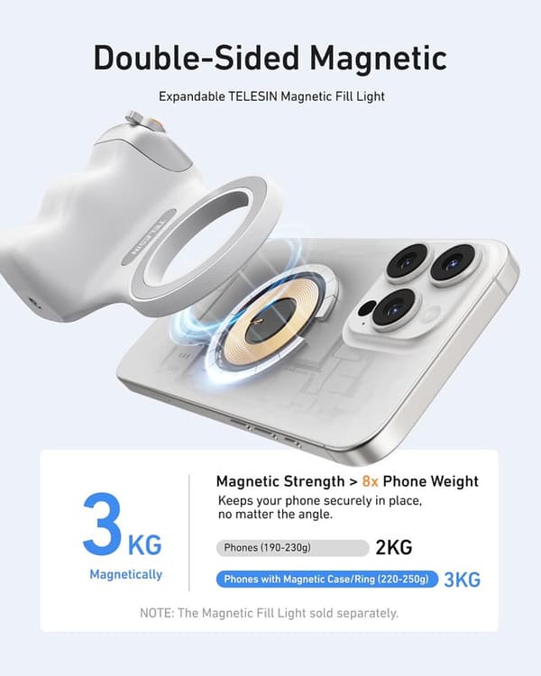 Magnetic Camera Grip for Mobile, MagSafe Phone Holder with Detachable Wireless Remote Shutter, Ergonomic Design, Suitable for iPhone/Android white