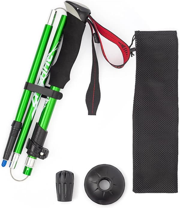 Foldable Hiking Pole with 5 Sections – Good Shock Absorption and Adjustable Height, 1-pack Green