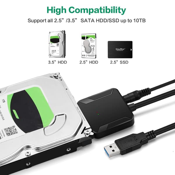 SATA til USB 3.0 harddiskadapter – kompatibel med 2,5\"/3,5\" HDD/SSD, støtte for UASP-protokoll SZ2