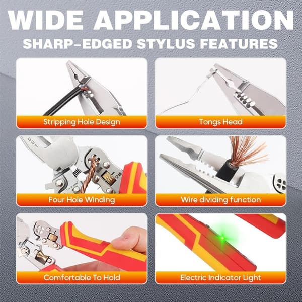 8-in-1 Multifunctional Cable Stripper with Current Measurement – Crimping Pliers, Cutter, and Ferrule Pliers