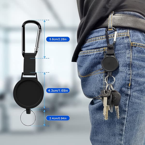 Foldbar Nøglekrog – Tungt Stålbælte med Autolås & 64 cm Justerbar Kæde 4 Pack