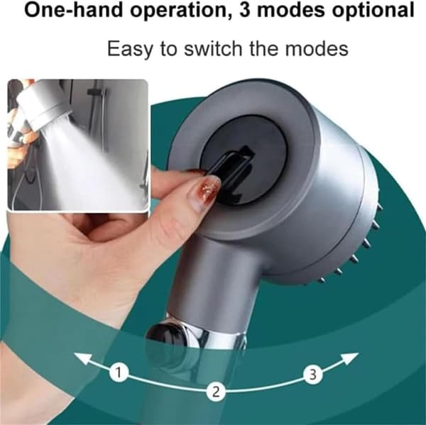 Synlig dusjhode med hånddusj - 3 moduser og stoppknapp - 1,5 m slange og borefri holder