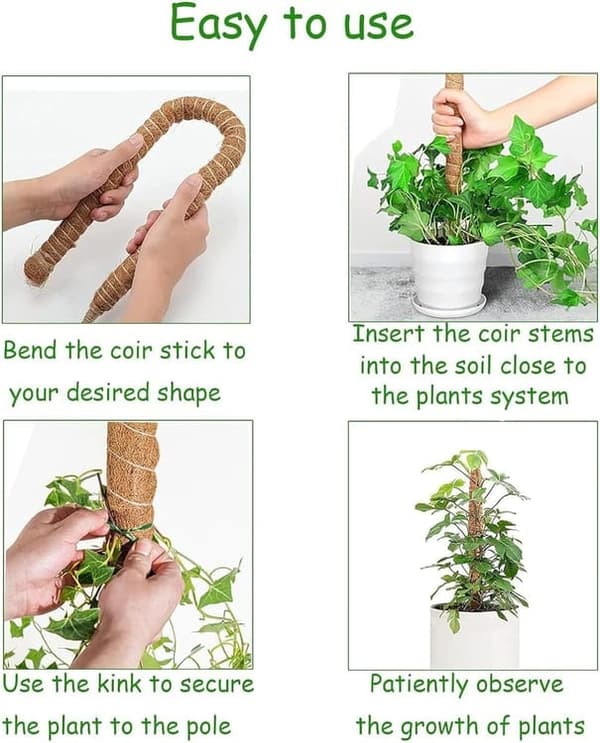 Moss Pole 120cm – Bendable Moss Stick as Plant Support for Climbing Plants, Ivy & Monstera 2-pack