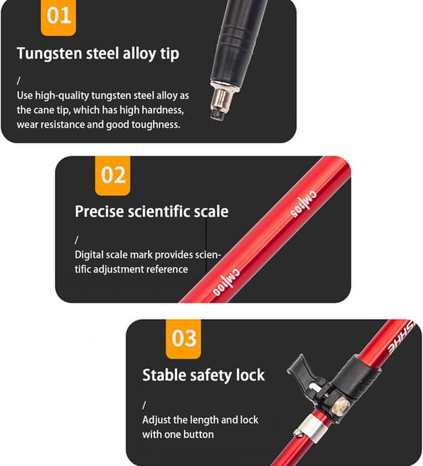 Ultralight Foldable Trekking Poles - 5 Sections, 1 Pair, Adjustable Height Black