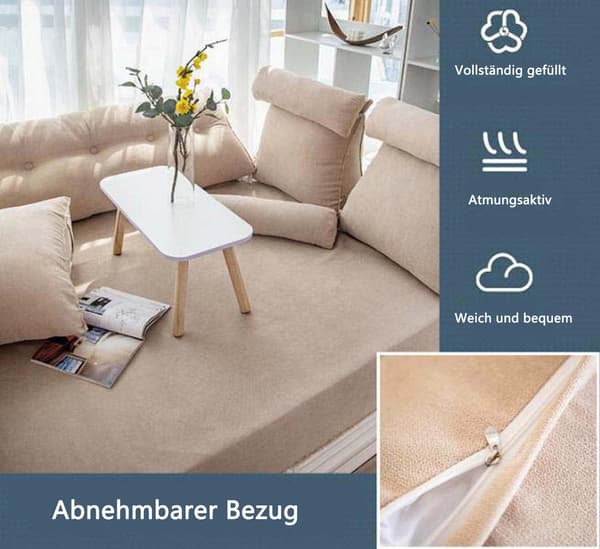 Back Support Pillow / Lumbar Support - Back Pillow with Adjustable Headrest Gray 60 x 50 x 20cm