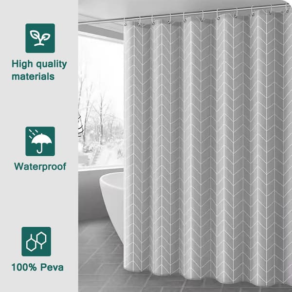Grå gitter badeforhæng 180x200cm - Vandtæt polyester 12 kroge Gray