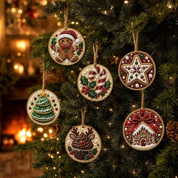 Pärlkonst julornament 6-pack DIY diamantkit vuxna – stil 1 Style 1