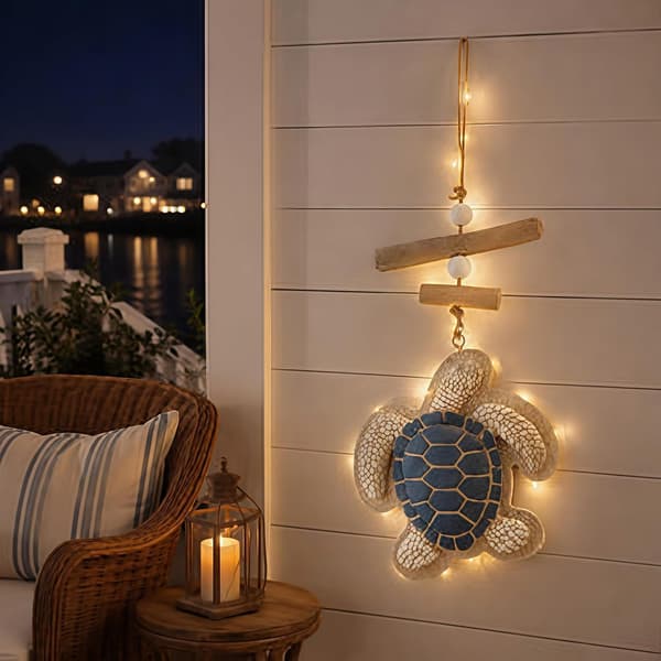 Hängande LED-väggdekor med havssköldpadda - Strandtema för badrum vardagsrum - Blå Blue Without remote control