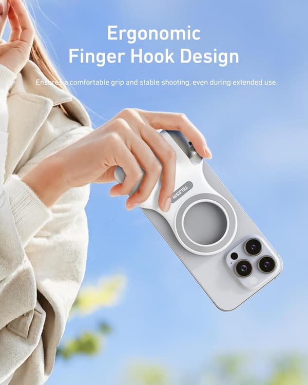 Magnetic Camera Grip for Mobile, MagSafe Phone Holder with Detachable Wireless Remote Shutter, Ergonomic Design, Suitable for iPhone/Android white