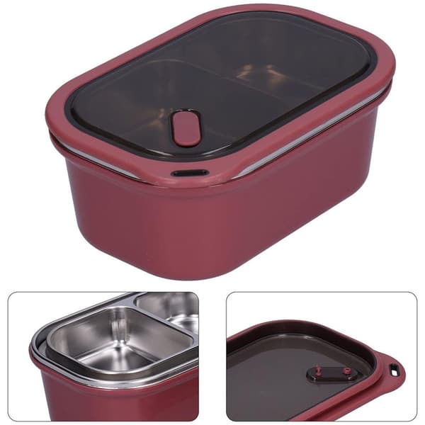 Lunch Box 1200 ml - Double Layer Lunch Box with 2 Compartments, Leak-Proof and Tight-Fitting, 304 Stainless Steel with Spoon red