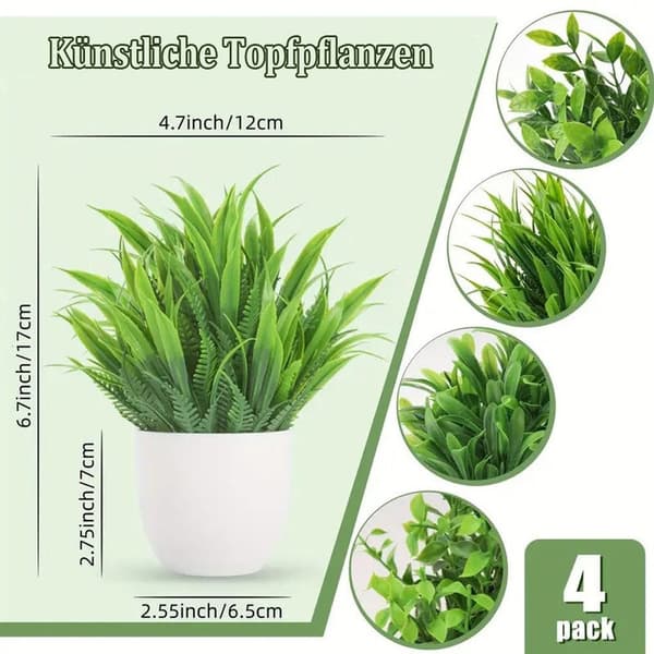 Artificial Plants Set - 4-pack Small Artificial Plants with Pots, Decorative Plants for Home and Office