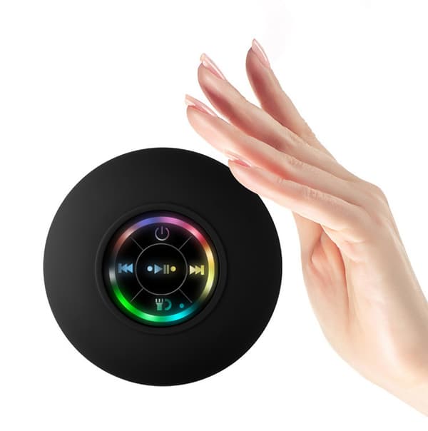 Portable Bluetooth Shower Speaker with LED Light, IPX4 Waterproof, Wireless Hands-Free Speaker, 400mAh, with Built-in Microphone and Suction Cup black