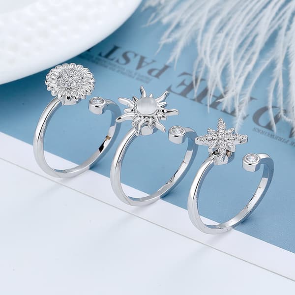 3 stk Fidget Angstringer, Justerbare Ringsett, Stablebare Sølv
