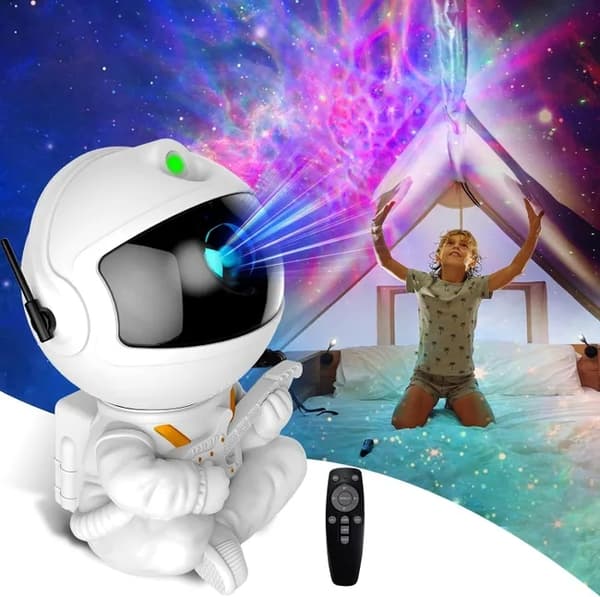 Astronaut Night Light with Galaxy Lamp – Starry Sky Projector with Remote Control and 360° Rotatable Head White