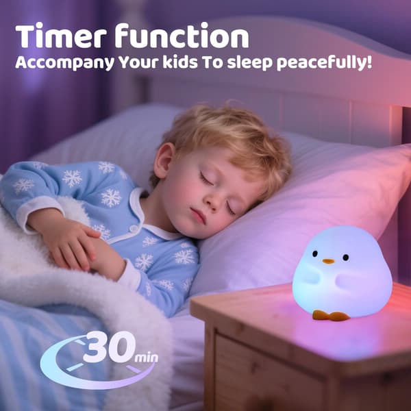 Nattlampe, Myk Silikon Andelampe, USB Oppladbar, Opptil 50 Timer Batteri, Timer Multicolor