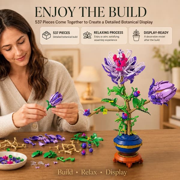 Byggesæt passionsblomst violet, 537 dele – dekorative klodser til voksne Style 4