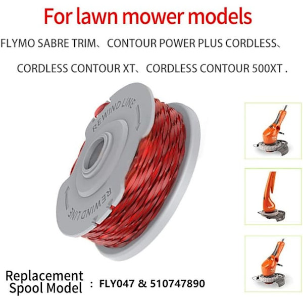 Trimmer Spool 4-pack for Flymo, 1.5mm Nylon Double Line, Auto Feed Grass Trimmer Replacement, Trimmer Head Compatible 6pcs