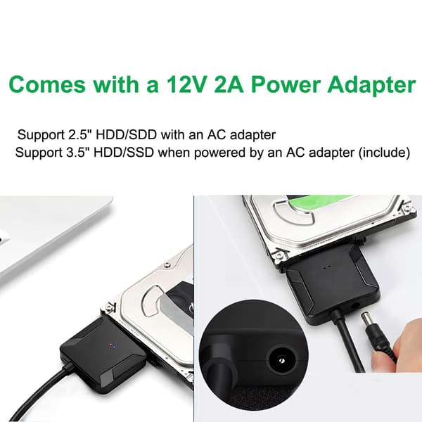 SATA til USB 3.0 harddiskadapter – kompatibel med 2,5\"/3,5\" HDD/SSD, understøtter UASP-protokol SZ2