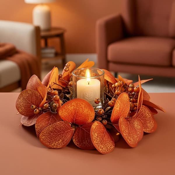 Decorative Maple Leaf Candle Wreath – Autumn Decor for Pillar Candles, Style 1 Style 1