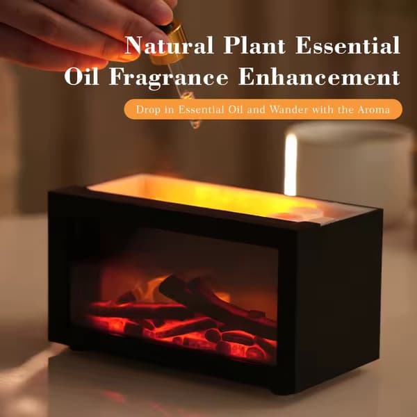 Aromaspridare, 3D Flamma Eterisk Olja Diffuser, Luftfuktare, Eldstadseffekt, LED Flamma Design
