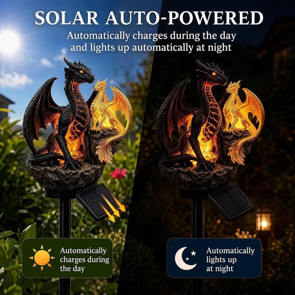 Solardrakstaty 2-pack - LED-harts väderbeständig trädgårdsgräsmatta veranda drakälskare present Black 2 PCS