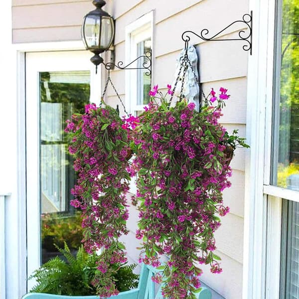 2-pak kunstige hængeplanter, fuchsia blomster og eukalyptus løv, UV-resistent Purple