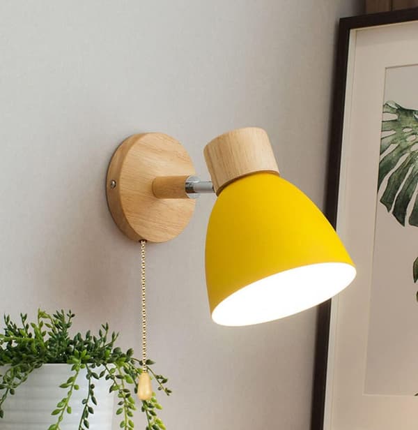 Væglampe E27 med trækafbryder, retro moderne vægbelysning med massiv træbase, lampe til stue og soveværelse Grey White light