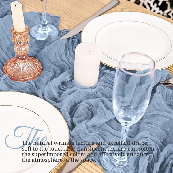 Set med 4 Boho Bordslöpare 17x108in Blå Grå - Muslin Rustik Dekor Dusty blue