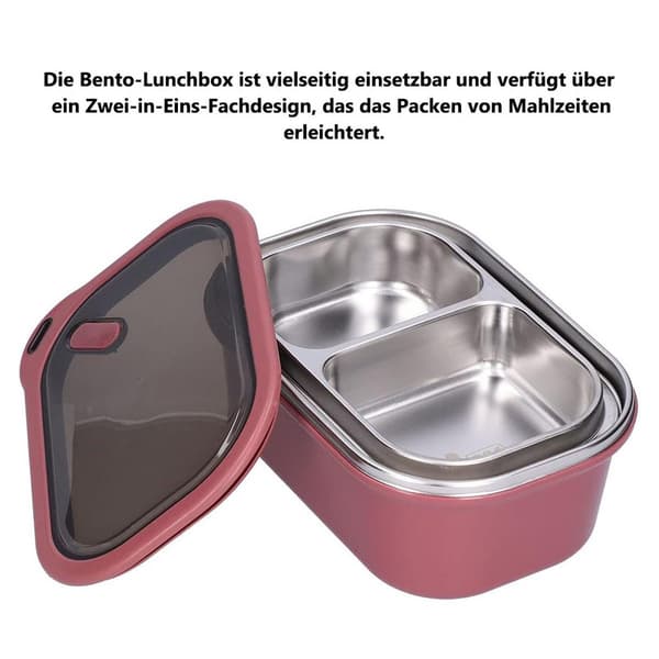 Lunch Box 1200 ml - Double Layer Lunch Box with 2 Compartments, Leak-Proof and Tight-Fitting, 304 Stainless Steel with Spoon red