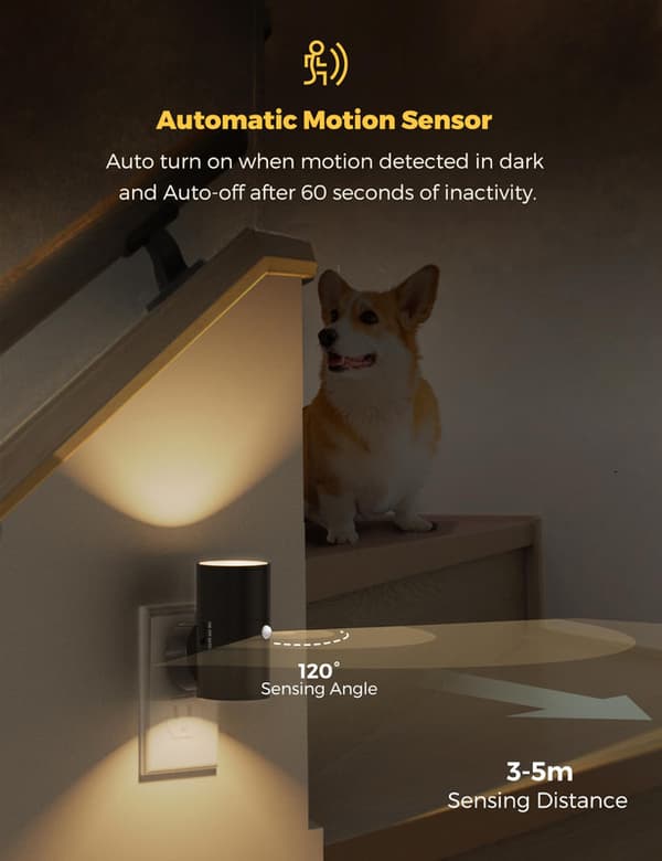 1/2 Pcs Modern LED Night Lights - Wall Socket Mounting - Warm White Light - 0-100 Lumens Dimmable - Motion Sensor - For Bedroom and Hallway vit 1PCS