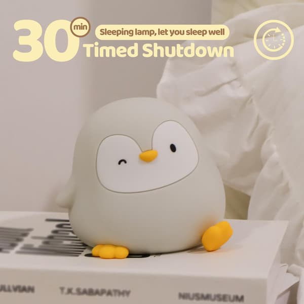Nattlys, Silikon Pingvinlampe, Oppladbar, Opptil 50 Timer Batteri, Berøringskontroll, Timer Warm White