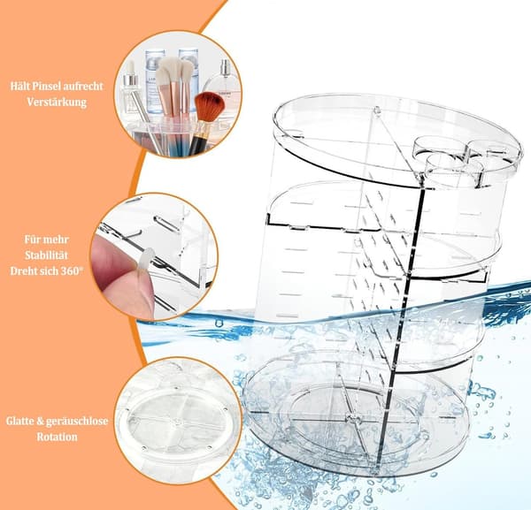 360 Rotating Makeup Storage Cosmetic Organizer with 8 Adjustable Compartments - Transparent