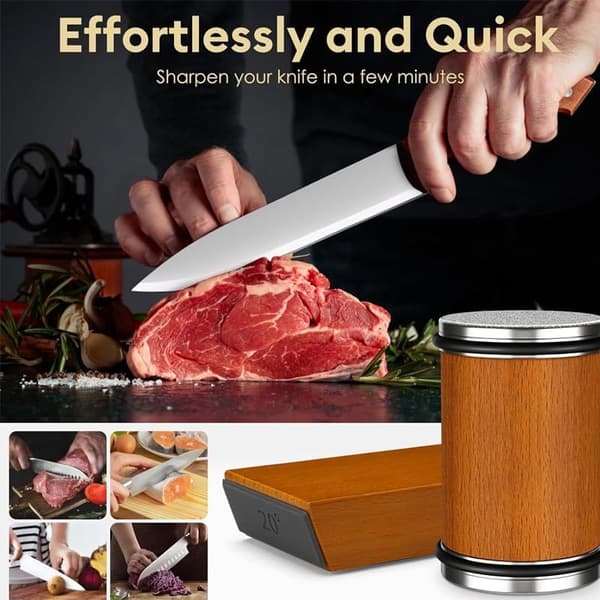 Knife Sharpener with Industrial Diamond - Rolling Knife Sharpener, Sharpening Wheel Tool with 15° and 20° Multi-angle Knife Sharpening Tool, Suitable for Kitchen Knives