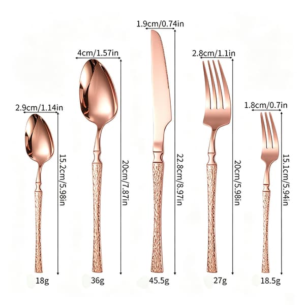 Bestiksæt i rustfrit stål, 20 dele, spejlfinish, til hverdagsbrug Rose Gold