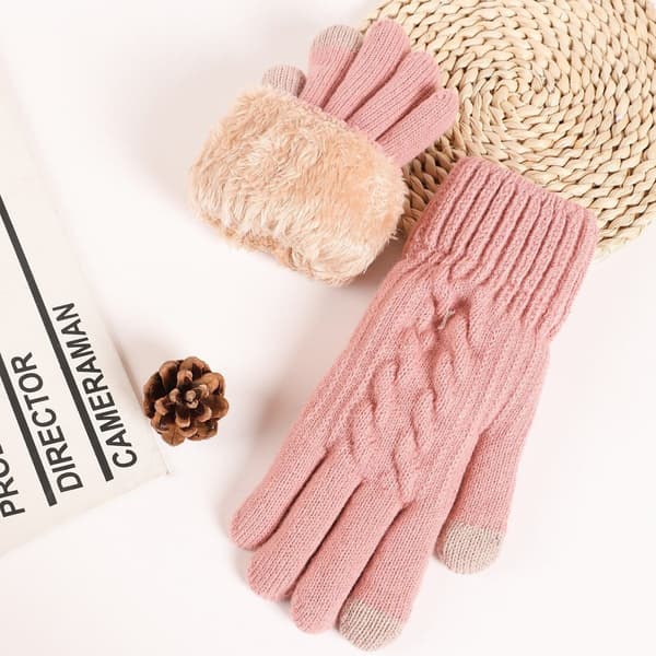 Fleecefodrade Vantar Varma Vinterhandskar Fleece Stickade Handskar Pekskärm Termiska rosa