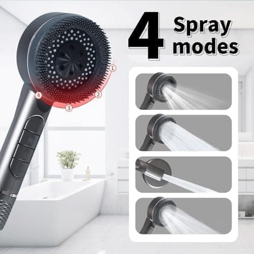 Trykforbedrende Massage Brusehoved – 4 Justerbare Sprayindstillinger Gray