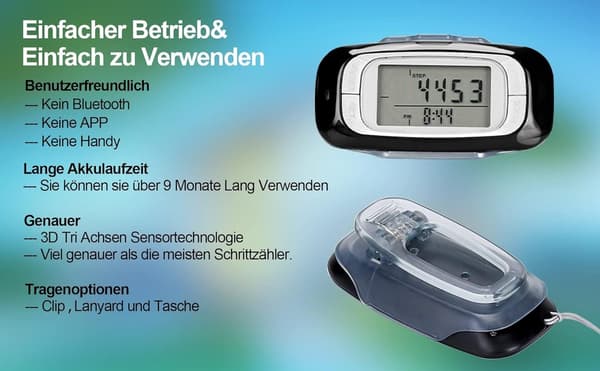 Pedometer with 3D Sensor - Multifunctional and Simple Pedometer, Perfect for Daily Exercise and Health