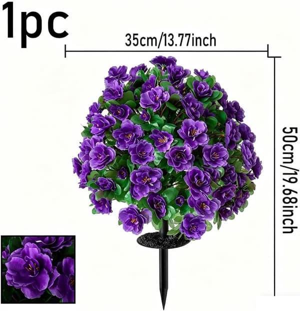 UV-resistent kunstig rododendron - Jordspyd til haveveranda - Violet Purple 1 Pack