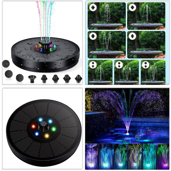 Vandfontæne Solcelle 16 cm med LED, Dekorativ Solcellefontæne til Dam, Have og Pool