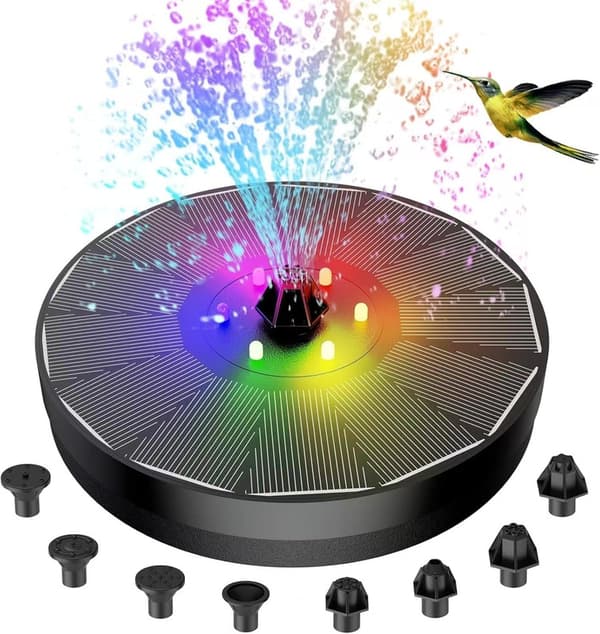 Vandfontæne Solcelle 16 cm med LED, Dekorativ Solcellefontæne til Dam, Have og Pool