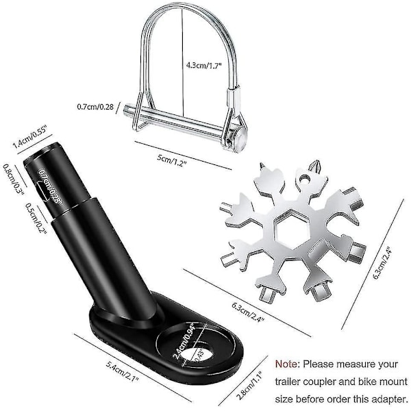 2 sett sykkeltilhengerkobling stålkontakt sykkeltilhengerfesteadapter tilhengerfestefestekobling med snøflak multiverktøy 18 i 1 Sxq