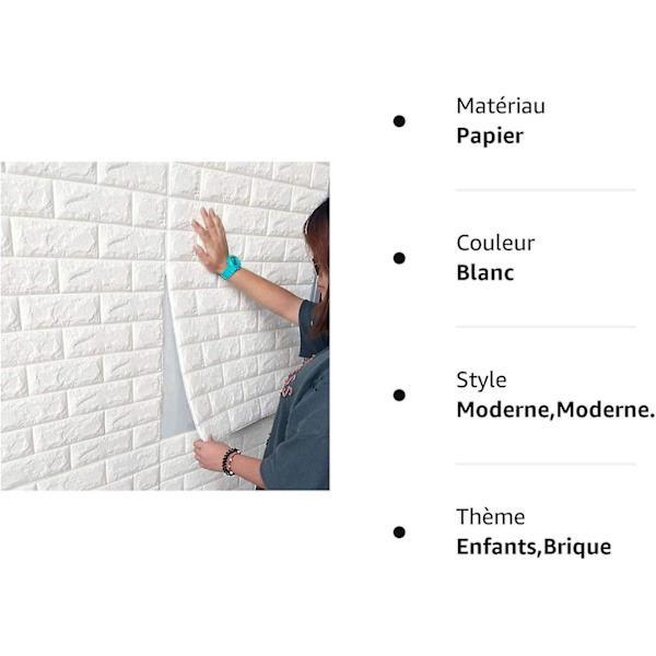 10-pack självhäftande 3D-väggpaneler i stenutseende 70x77cm PE-skum för hantverk, tapeter, dekorativa väggdekaler (vit)