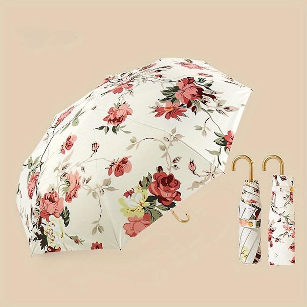 Floral Folding Umbrella Retro UV Protection Umbrella Windproof Parasol