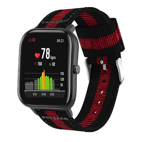 Nylon Watch Band Strap 20mm Vertical Canvas Black / Red For Xiaomi Huami Amazfit Gts