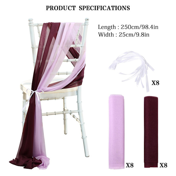 Elegant bröllopsstol rygg garn polyester flerfärgad festband