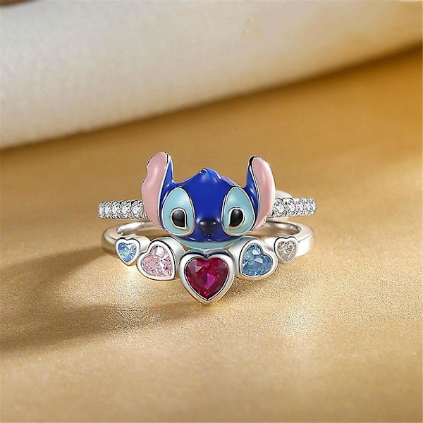 2 stk/sett Lilo & Stitch ringer med glitrende hjerte kubisk zirkonia ring kvinner jenter smykker gave 6