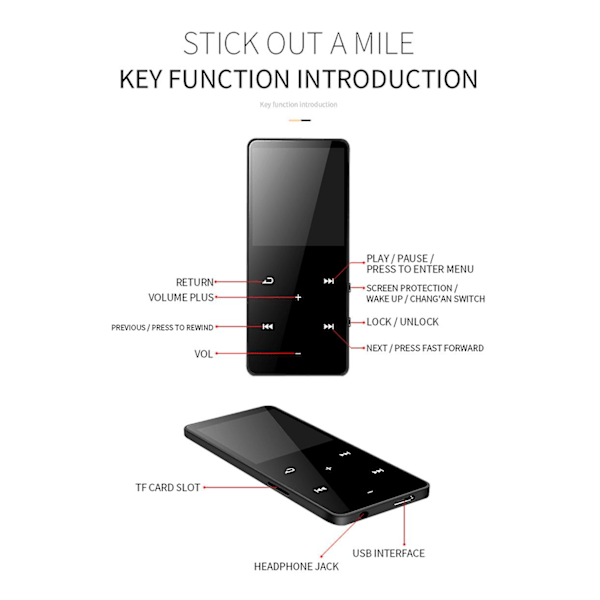 Langaton Bluetooth-musiikkisoitin Mp4-soitin 32 Gt medialla 1,8 tuuman kosketusnäppäimellä